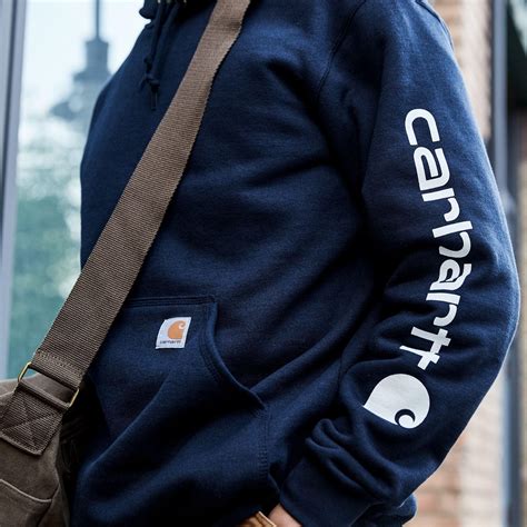 Carhartt Cotton Midweight Hooded Logo Sleeve Sweatshirt In Blue For Men