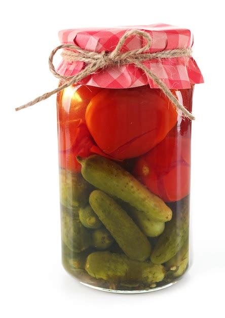 Premium Photo Jar Of Canned Tomatoes And Cucumbers Isolated On White