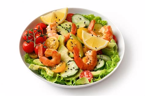 Premium Photo Fresh Seafood Salad With Shrimps Prawns Avocado