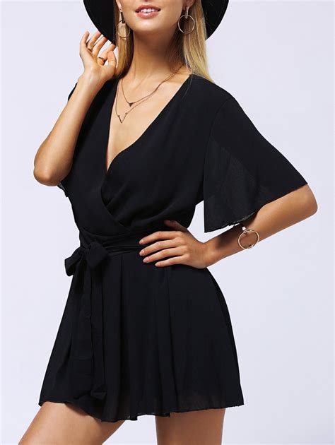 [17 Off] 2021 Trendy Flare Sleeve V Neck Pure Color Romper For Women