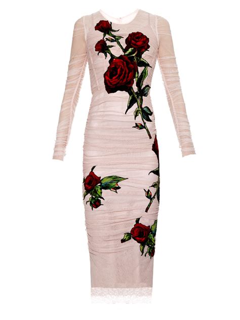 Dolce Gabbana Rose Embroidered Tulle Dress In Pink Lyst UK