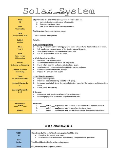 Year 5 Lesson Plan 2018 Pdf Adjective Lesson Plan