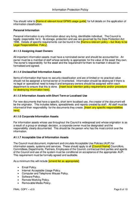 Information Protection Policy In Word And Pdf Formats Page 8 Of 10