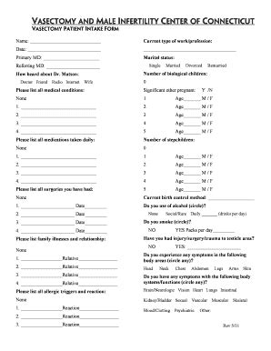 Fillable Online Vasectomy Patient Intake Form Fax Email Print Pdffiller