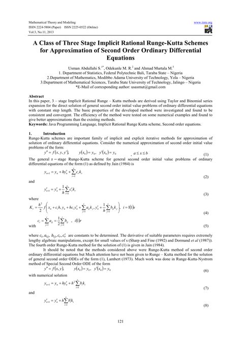 PDF A Class Of Three Stage Implicit Rational Runge Kutta Schemes For