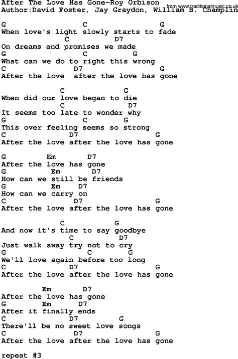 Country Musicafter The Love Has Gone Roy Orbison Lyrics And Chords