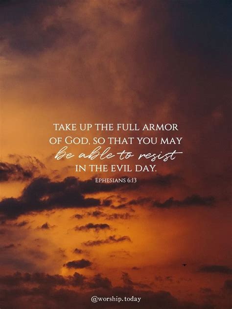 A Sunset With Clouds And The Words Take Up The Full Armor Of God So