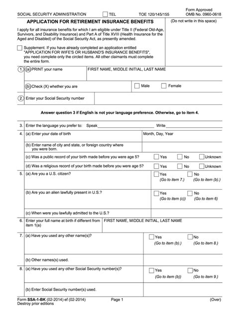 2014 Form Ssa 1 Bk Fill Online Printable Fillable Blank Pdffiller