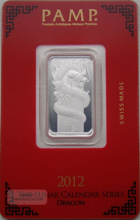 Solid Silver Bar 10 Gram 2012 Year Of Dragon Pamp Suisse Assay Card Bu