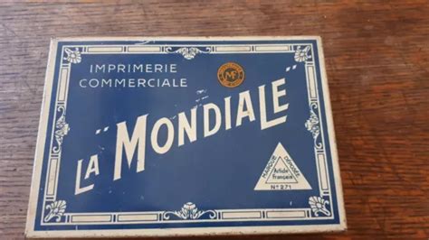 BOÎTE IMPRIMERIE COMMERCIALE LA MONDIALE en tôle lettres chiffres EUR