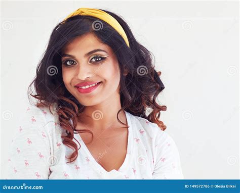 Portrait Of Beautiful Smiling Young Indian Woman Stock Photo Image Of