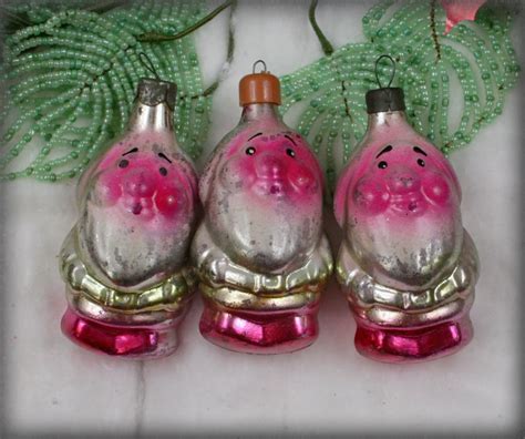 Set Of 3 Soviet Vintage Christmas Ornament Made Of Glass In Ussr 60s Christmas Decoration