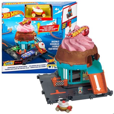 Ensemble de jouets Hot Wheels Glacier Circuit Rally Ice Cream Shop 1 véhicule 4 ans et