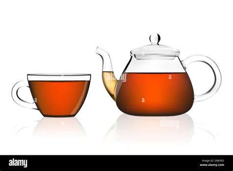 Glass Cup Of Tea And Glass Teapot Hot Drink In The Transparent Cup On Isolated Background