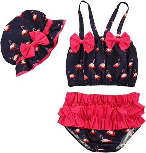 Newborn Baby Girl Ruffle Bathing Suit Bikini Halter Swimwear Beachwear With Hat Infant Sun