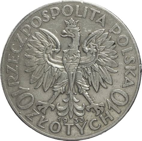 Polen 10 Zlote Zloty 1933 Kursmünze Königin Jadwiga VF MA Shops