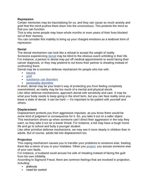 Defense Mechanism currently used - Repression Certain memories may be ...