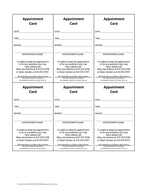 Free Printable Appointment Card Templates Word Pdf Excel Medical