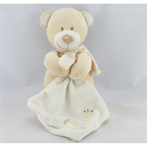 Doudou Ours Beige Avec Mouchoir Empreintes Pommette