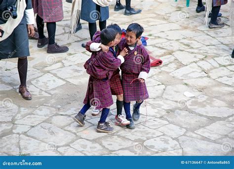 Bhutanese Children At The Gangtey Monastery Gangteng Bhutan Editorial