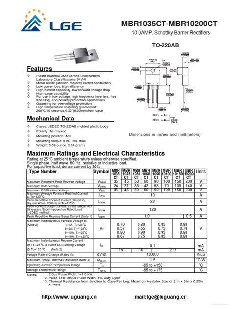 MBR10150CT Data Sheet Luguang Electronic