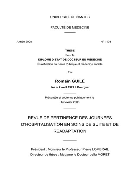 Revue De Pertinence Des Journees D Hospitalisation En Soins De Suite