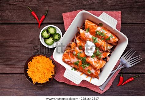 Chicken Enchiladas Black Beans Mexican Food Stock Photo 2281642517
