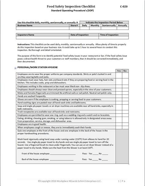 Haccp Food Safety Checklist