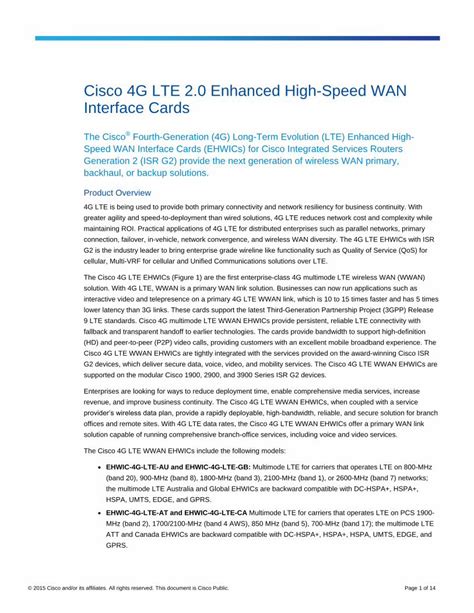 PDF Cisco 4G LTE 2 0 Enhanced High Speed WAN Interface Cards LTE