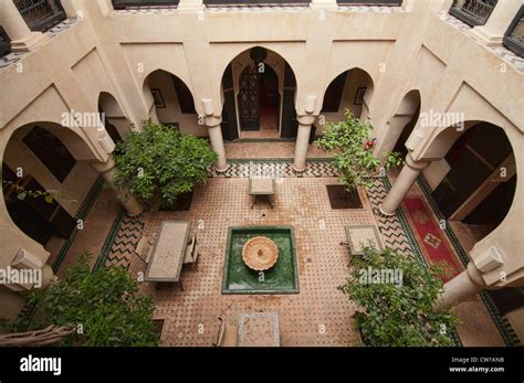 inner courtyard of a restored riad (merchant's home) in Marrakech ...