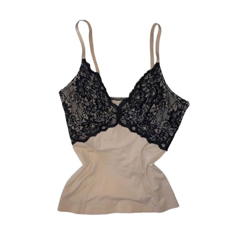 Black Lace Trim Nude Tank Top Size Medium