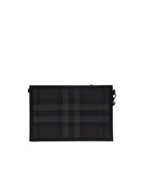 Burberry Frame Logo Plaque Checked Clutch Bag In Black For Men Lyst