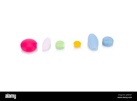 Pill Tablet Various Colors Isolated On White Background Stock Photo