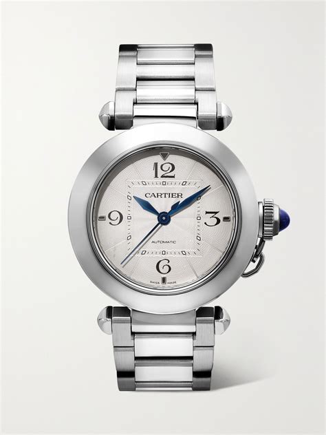 Silver Pasha De Cartier Automatic 35mm Stainless Steel Watch Cartier