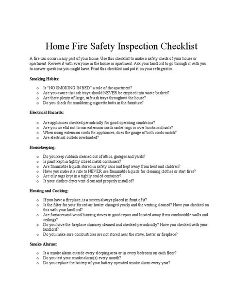 Fire Safety Checklist Pdf Fireplace Fires