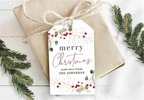 Merry Christmas Tag Template Christmas Gift Tag Happy Holidays Tags