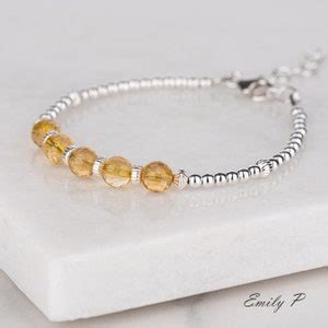 November Birthstone Bracelet Natural Citrine Bracelet Sterling Silver