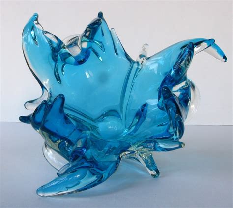 Vintage Blue Chalet Glass Art Glass Sculpture Mid Century