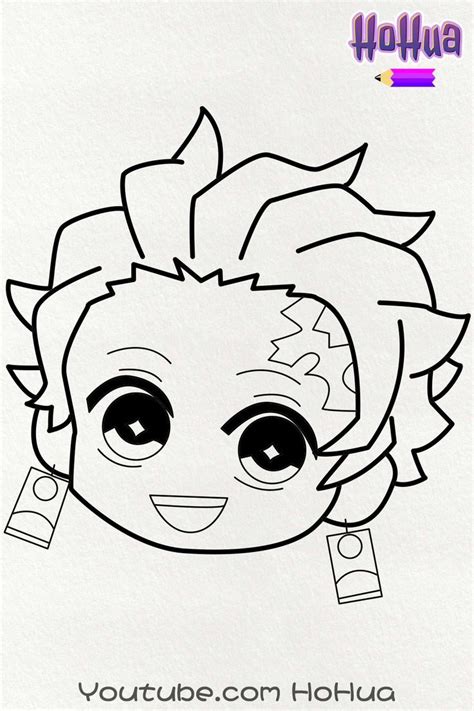 Chibi Tanjiro Kamado From Demon Slayer Kimetsu No Yaiba Line Art