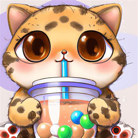 S E Cartoon Katze Boba Trinkt Tee Bubble Tea Anime Kawaii Kawaii Chibi