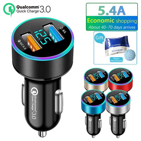 Qc3 0 2 4a Dual Usb Car Charger Lcd Display 12 24v Cigarette Socket Lighter Fast Charger Power