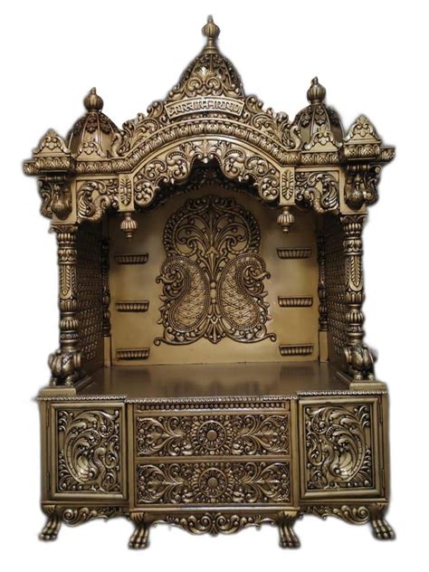 Dark Brown Wooden Teak Wood Handcrafted Temple For Home Size