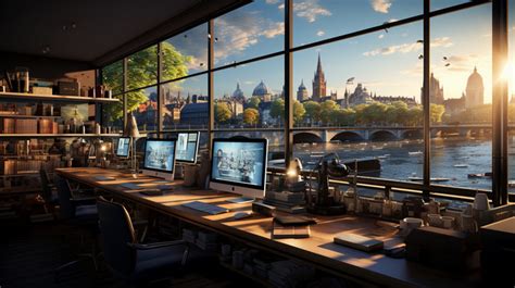 A Computer Lab With A Shelf Full Of Books And Row Desks Computers Photo ...