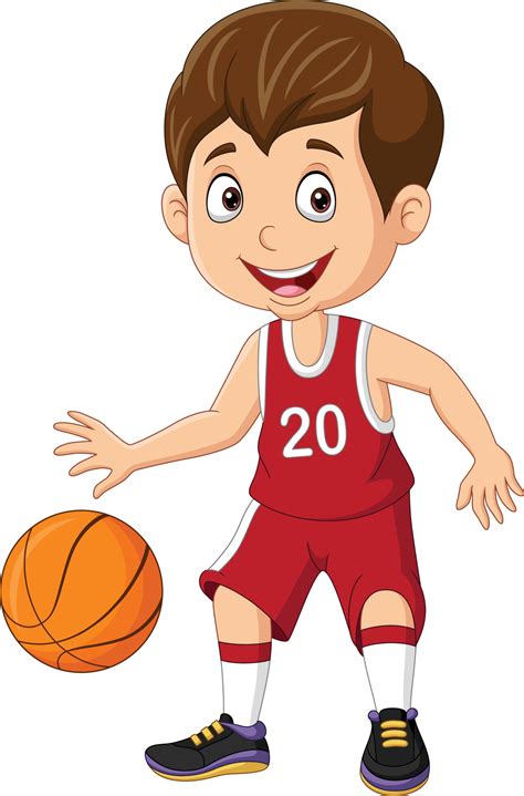 Ni O Peque O De Dibujos Animados Jugando Baloncesto Vector En