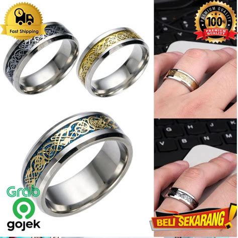 Jual Cincin Pria Titanium Asli Hitam Naga Celtic Viking Rune Men Ring