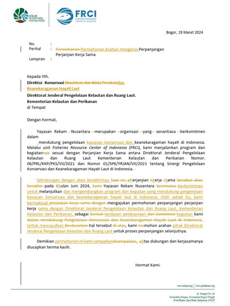 Surat Permohonan Perpanjangan Pks Kkhl Rekam Maret 2024 Hr Pdf