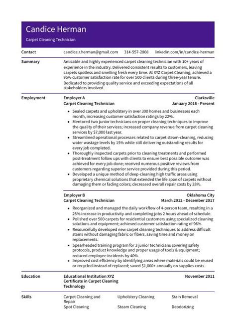 Carpet Cleaning Technician Resume Cv Example And Writing Guide