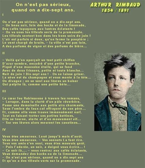 Poème On n est pas sérieux quand on a dix sept ans Arthur Rimbaud