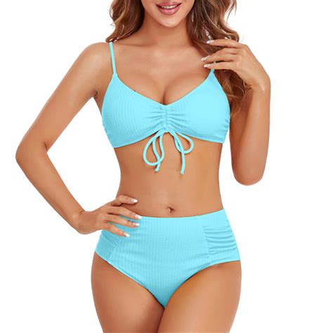 Womens Bikinis Summer Solid Sexy Bikini Set Swimsuit High Waist