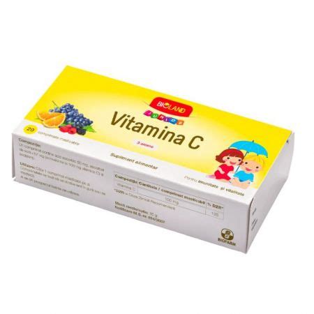 Vitamina C Cu 3 Arome Bioland Junior 20 Comprimate Biofar Farmacia